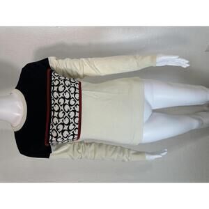 Guess M Mayla Color Block Cream Black Logo Knit Sweater Y2K Retro Preppy